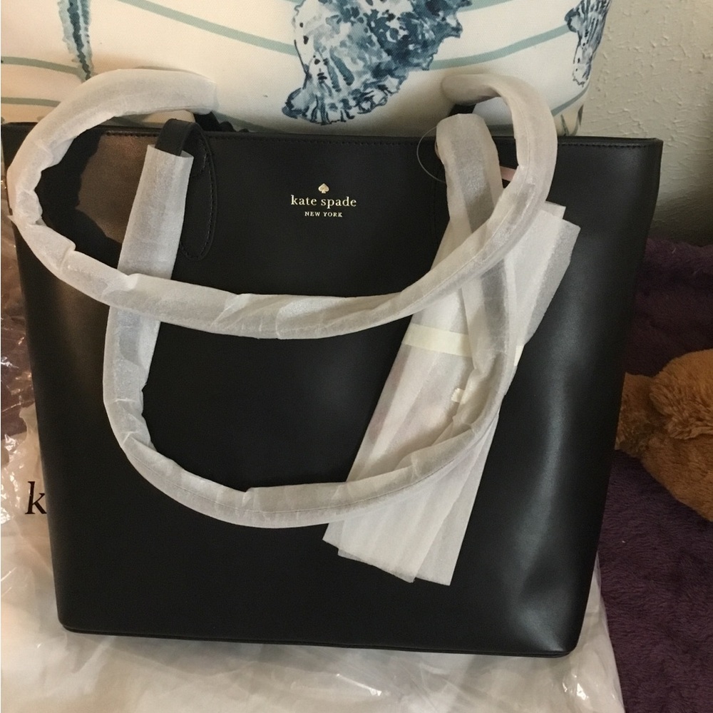 Kate Spade New York Solid Black “KERRI” Black Leather Tote Bag